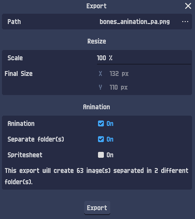Export menu