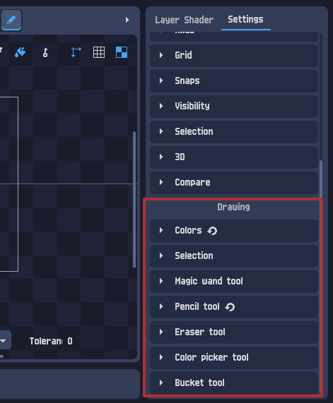 Drawing tool project settings
