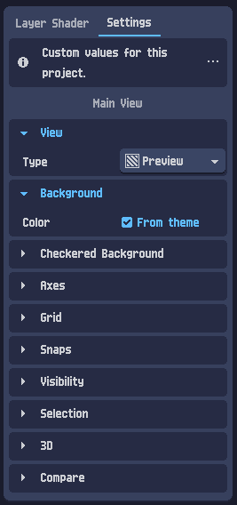 Project settings panel