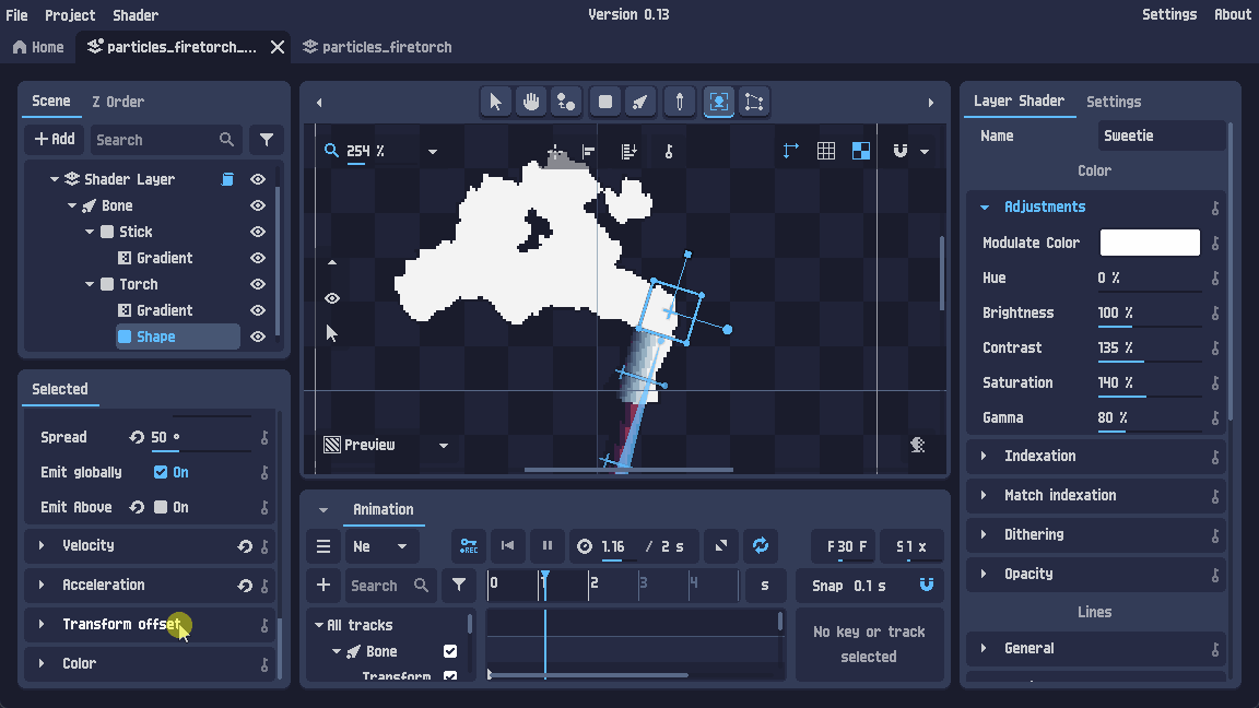 Particles transformation offset